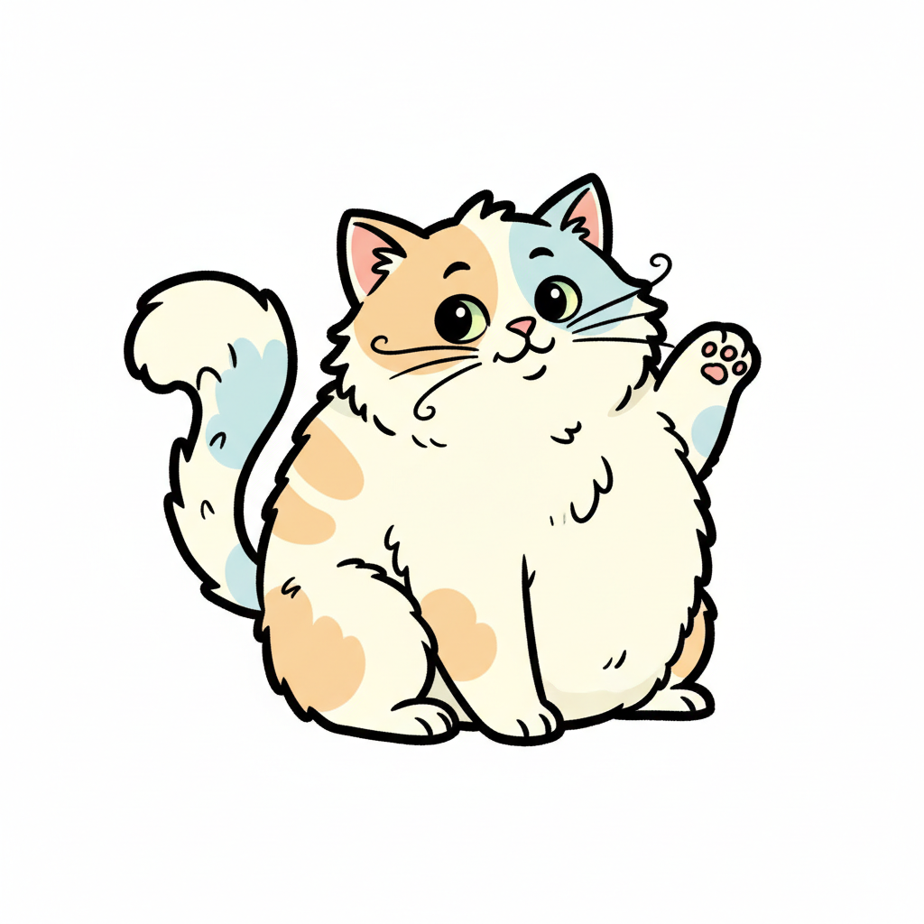 Cute cartoon illustration of a fluffy cat